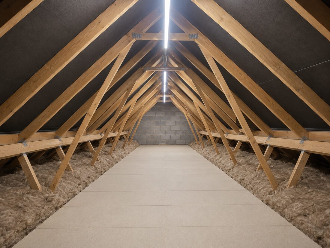 Raised loft boarding walkway installed above the insulation